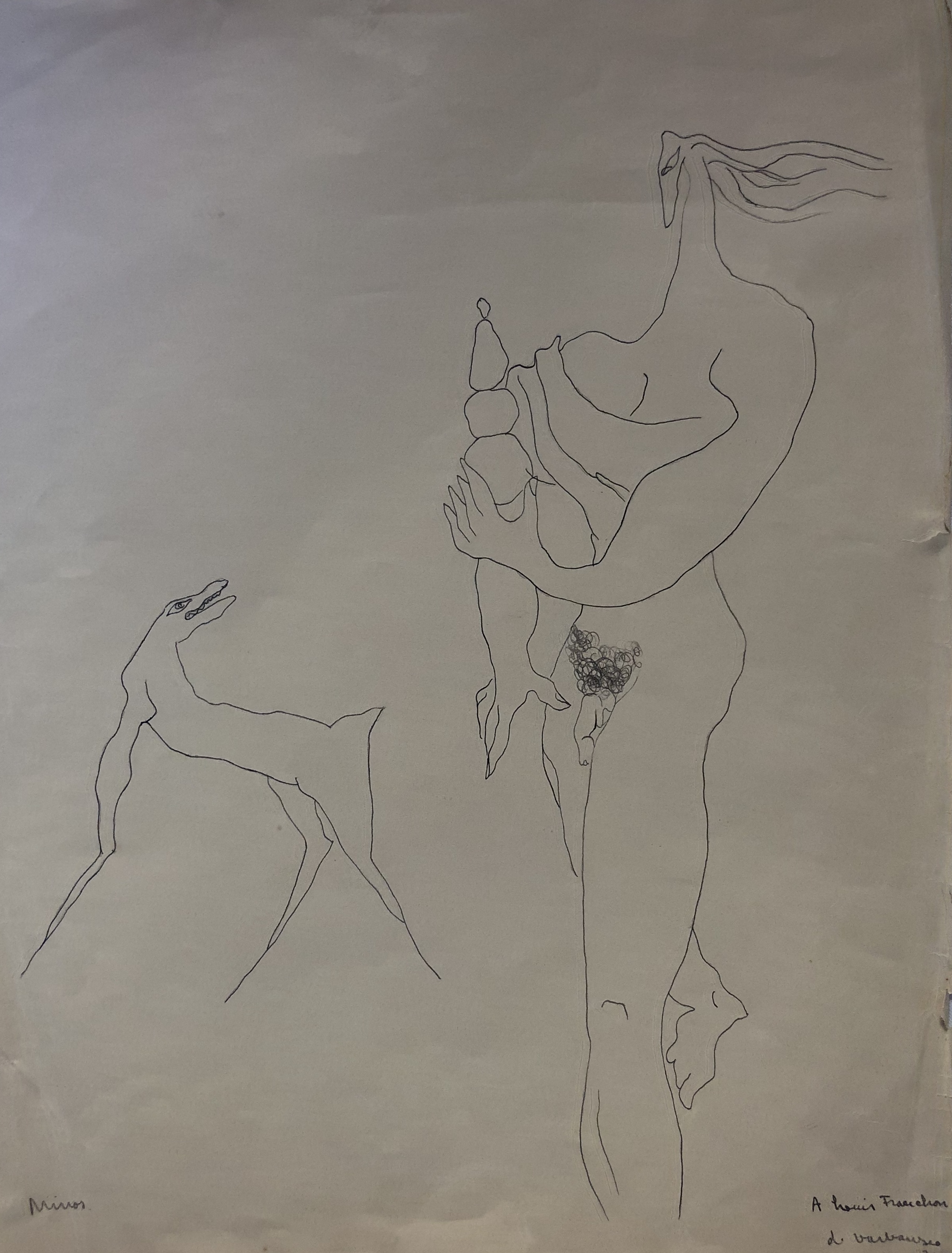 Minos – dessin à la plume de Dimitri Varbanesco dédié à Louis Franchon 1935